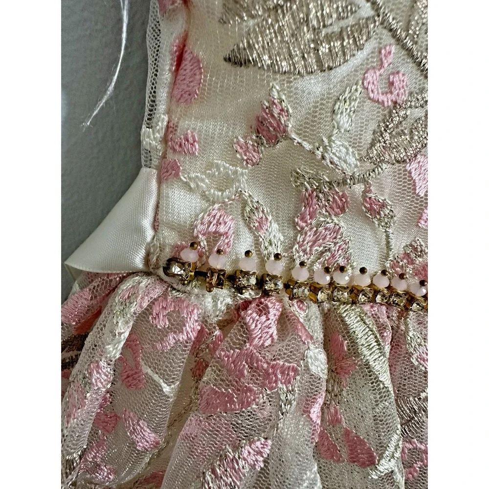 Rare Editions Girls 2T Floral Embroidered Party Dress Wedding Pink Cream Gold